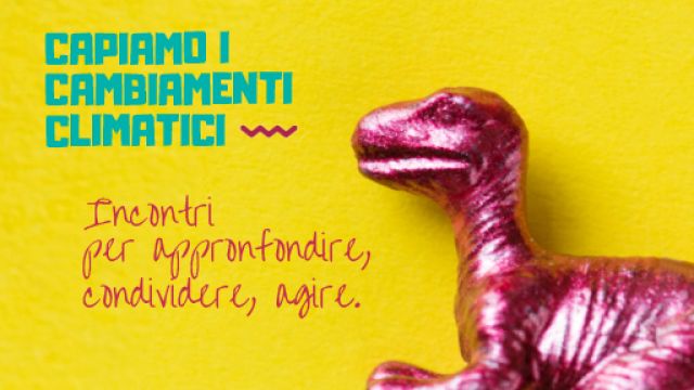 Capiamo i cambiamenti climatici Dinosauro color fucsia si sfondo giallo