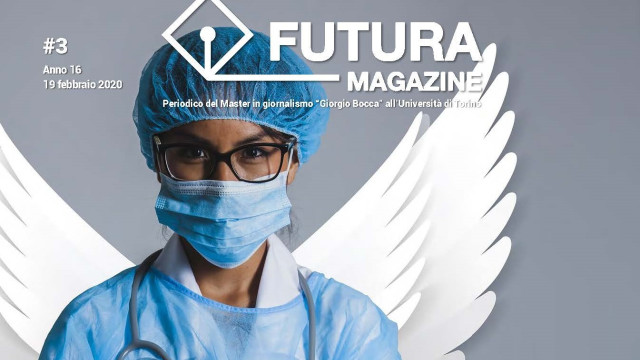 Copertina del terzo numero di Futura: donna medico con ali da angelo disegnate dietro la schiena