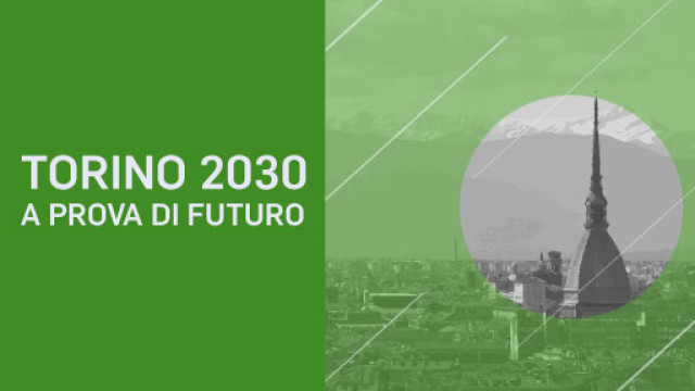 Veduta di Torino con Mole su sfondo verde