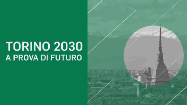 Veduta di Torino con Mole su sfondo verde