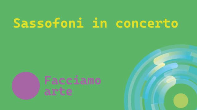 Sassofoni in concerto Titolo dell'evento su sfondo colorato