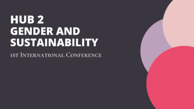Cerchi colorati su sfondo nero con titolo 'Hub2 gender and sustainability'