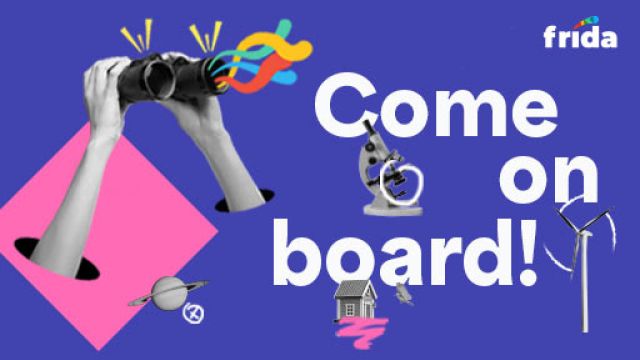 Immagine decorativa costituita dalle parole "Come on board!" su uno sfondo colorato