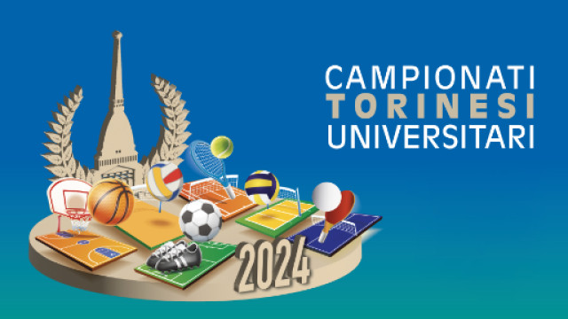 Oggetti sportivi su sfondo colorato e titolo dell'avviso