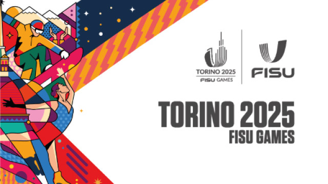 Aperta la vendita dei biglietti per i Torino 2025 FISU GAMES Winter Titolo dell'evento su sfondo colorato, figure stilizzate di atleti e atlete