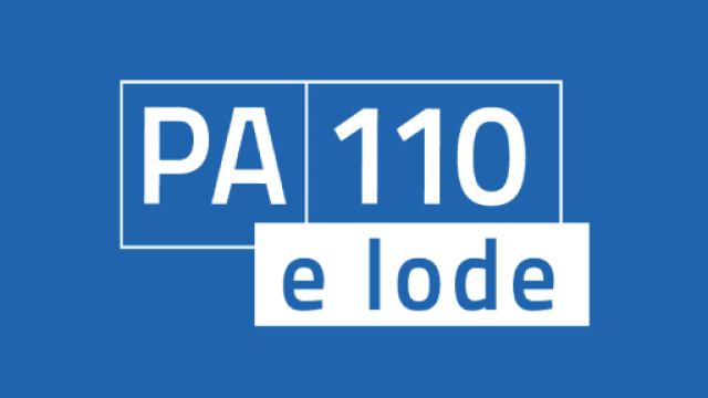 PA 110 e lode Immagine decorativa che riporta su sfondo di colore blu la scritta PA 110 e lode