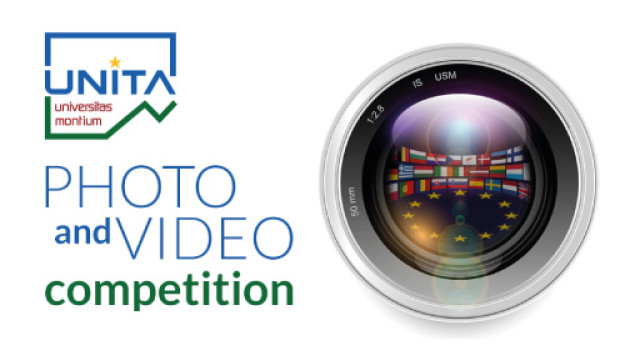 Primo contest foto e video UNITA obiettivo di una macchina fotografica e titolo: photo competition e video