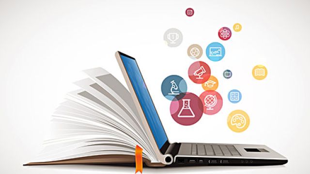 Immagine grafica composta dalle pagine di un libro e dal computer
