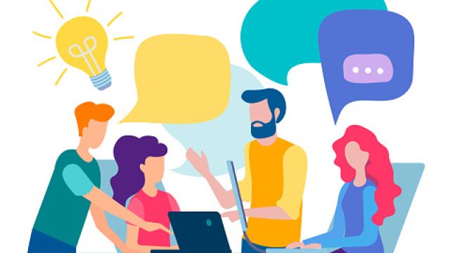 GettyImages Persone stilizzate attorno a un tavolo che condividono un'idea