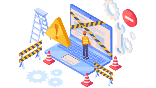 Illustrazione di un cantiere stilizzato intorno a un computer