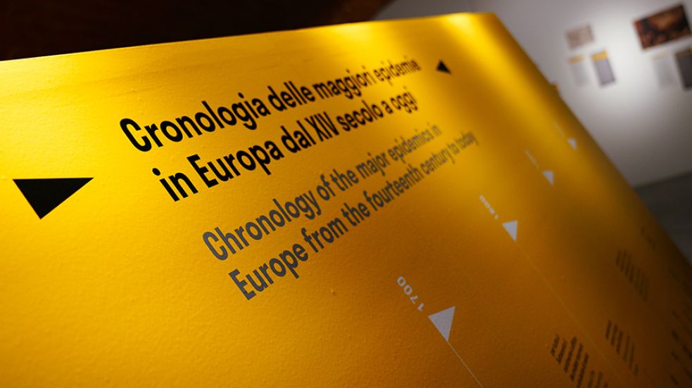 Testo su sfondo giallo Cronologia delle maggiori epidemie in Europa dal XIV secolo ad oggi