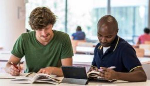 Due ragazzi seduti che studiano