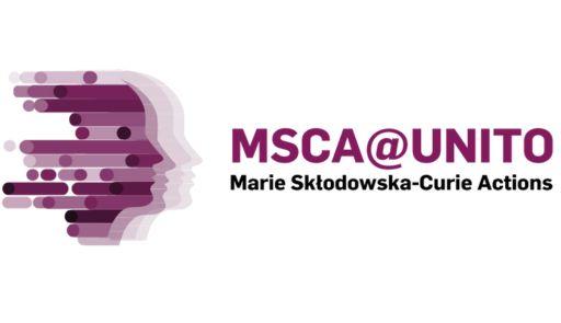 Profilo di volto umano e testo "MSCA@UniTo Marie Skłodowska-Curie Actions"