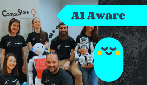 immagine con ricercatori e ricercatrici con 2 robot