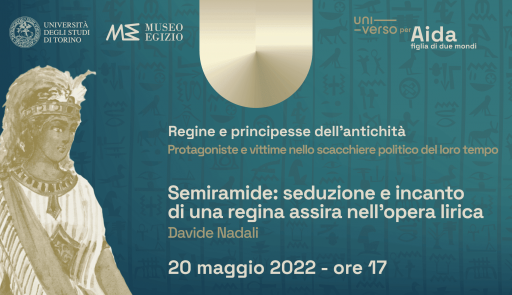 titolo dell'evento su sfondo colorato, figura di Aida stilizzata