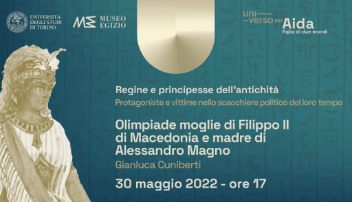 titolo dell'evento su sfondo colorato, figura di Aida stilizzata