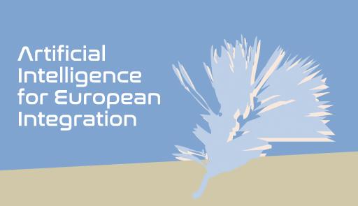 Immagine astratta con una piuma con titolo dell'evento 'Artificial intelligence for European Integration'