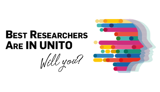 Grafica del profilo di una donna colorato, frase: best researchers are in unito, will you?