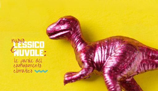 Il dinosauro rosa su sfondo giallo della copertina