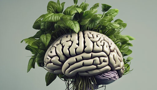 Immagine di una pianta che cresce su un cervello umano