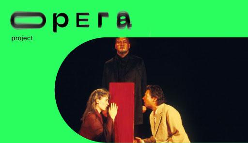 Un'immagine di scena del Don Giovanni e il logo Opera Project