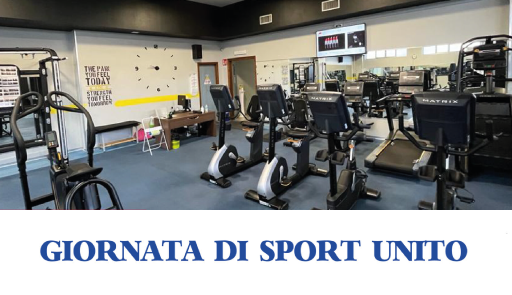 Fotografia di una palestra con titolo giornata di sport unito