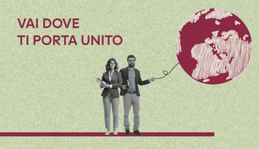 testo: vai dove ti porta unito bandoe rasmus docenti 2023 2024, immagine: due persone e un mappamondo