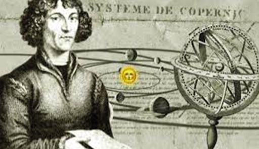 Stampa in bianco e nero di un uomo che rappresenta Copernico