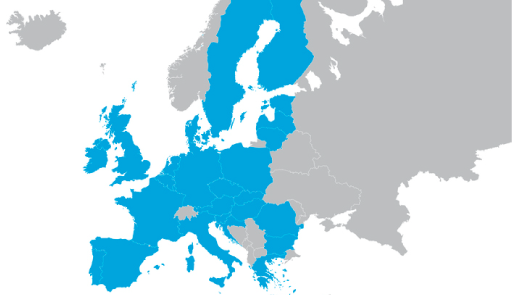 Mappa dell'Europa in grigio e in blu