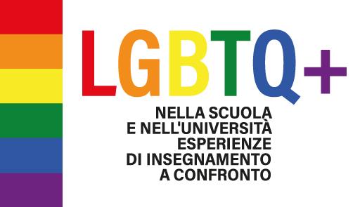 titolo dell'evento su fondo bianco con colori arcobaleno laterali