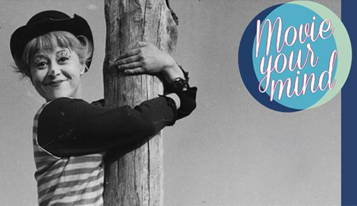 Fotogramma del film la strada di Fellini e titolo dell'evento 'Movie your mind'