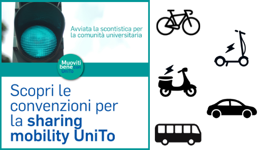 Immagine con un semaforo verde e icone di alcuni dei principali mezzi di mobilità sostenibile