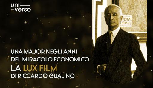Titolo dell'evento su sfondo scuro, foto in bianco e nero di Gualino, simbolo di UniVerso