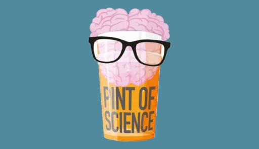 In grafica una pinta di birra con gli occhiali da sole e un cervello al posto della schiuma