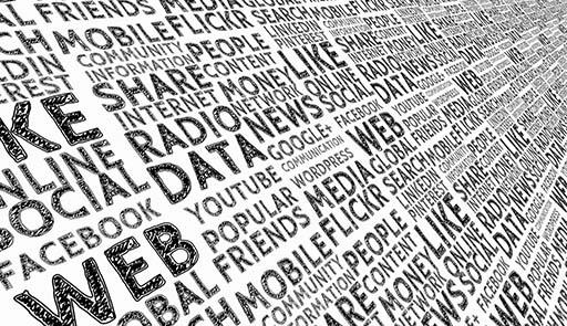 parole scritte su sfondo bianco relative ai social media