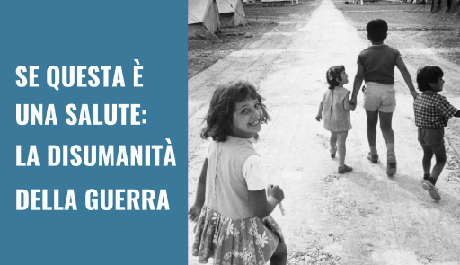 titolo dell'evento su fondo colorato con fotografia in bianco e nero di bambini