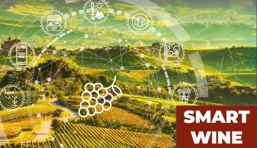 Titolo dell'evento, sullo sfondo una vigna