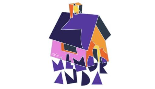 Casa colorata di viola giallo rosso con scritta memoranda