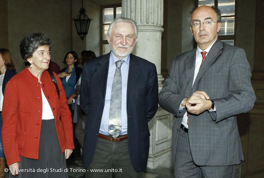 Il nuovo Rettore prof. Ajani, il Rettore uscente prof. Pelizzetti e il nuovo Pro Rettore prof.ssa Barberis