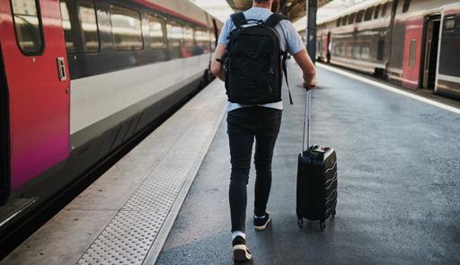 ragazzo di spalle che sta andando a prendere il treno