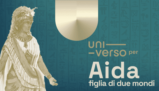 Scritta "Aida, figlia dei due mondi"