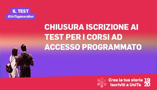 Chiusura iscrizione ai test per corsi ad accesso programmato locale Grafica della campagna immatricolazioni 19-20 con scritta CHIUSURA TEST AMMISSIONE