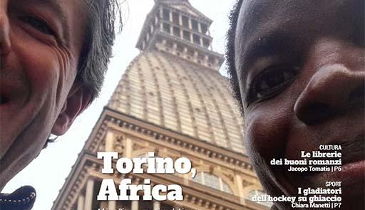 Copertina del magazine con titolo "Torino, Africa" e con due visi sorridenti di due uomini