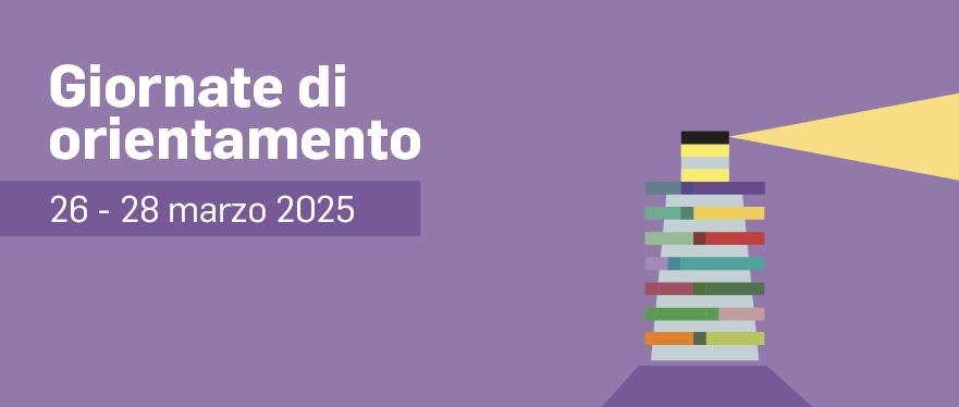 Faro stilizzato su sfondo colorato e titolo: Giornate di Orientamento 2025