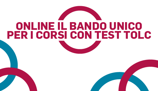 Cerchi rosa e blu con scritta ONLINE IL BANDO UNICO PER I CORSI CON TEST TOLC