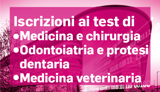 veduta dal basso del Campus Einaudi su sfondo colorato - Iscrizioni ai test di ammissione a Medicina e chirurgia, Odontoiatria e protesi dentaria, Medicina veterinaria