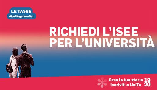Richiesta ISEE per Università Grafica della campagna immatricolazioni 19-20 con scritta RICHIEDI ISEE PER UNIVERSITA