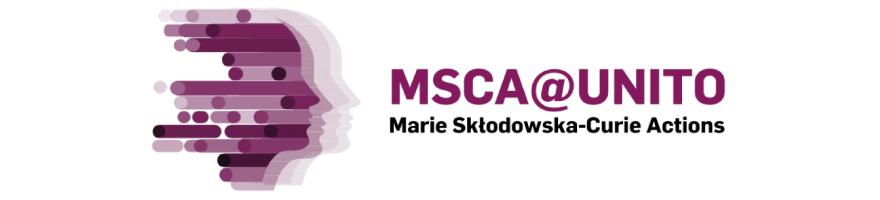 Profilo di volto umano e testo "MSCA@UniTo Marie Skłodowska-Curie Actions"