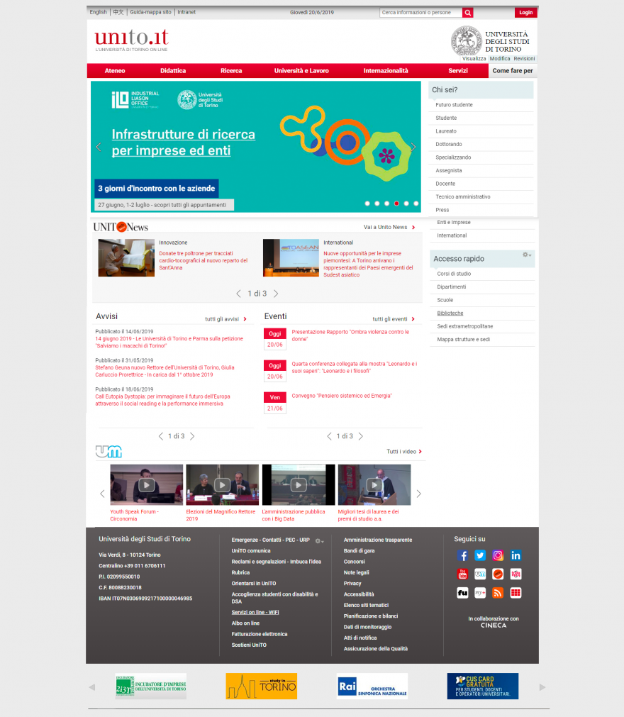 Home page del Portale 2018