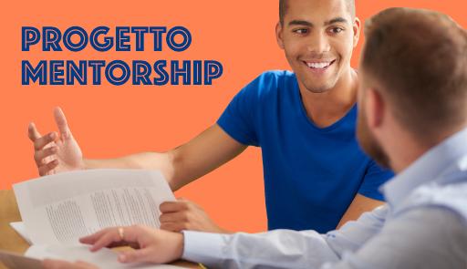 Immagine di due studenti che discutono e testo "Progetto Mentorship"